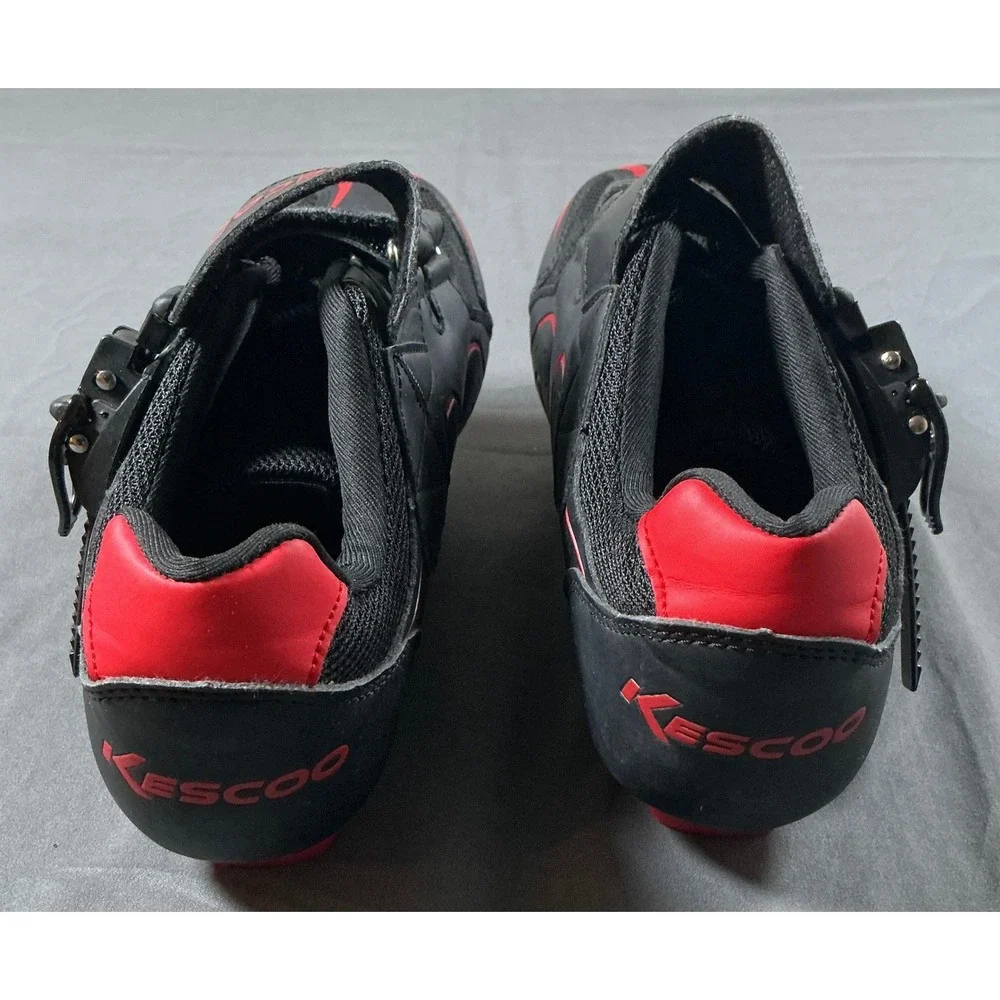 Kescoo Cycling Shoes Mens 7.5 Womens 9 Black Red Indoor Spin Road Bike Cleats 40